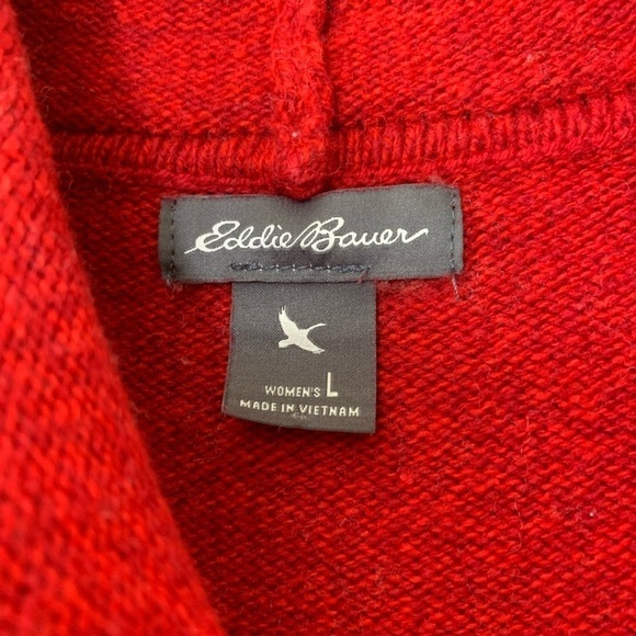 Eddie Bauer Red and White Fair Isle Cowl Neck Wool Blend Pullover Sweater Size L - Picture 9 of 11